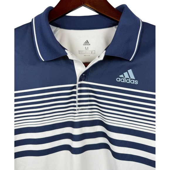 adidas Other - Adidas Golf‎ Polo Shirt Mens Medium Blue White Striped Aeroready Collared